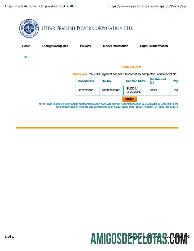 realista Modelo de conta de serviços públicos limitada da India Uttar Pradesh Power Corporation em formatos Word e PDF